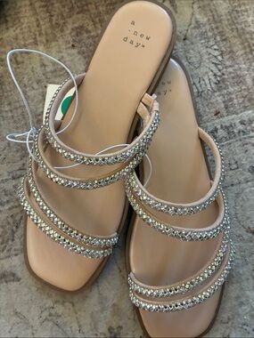 a new day Estelle Crystal-Strap Slide Sandals 8 NWT